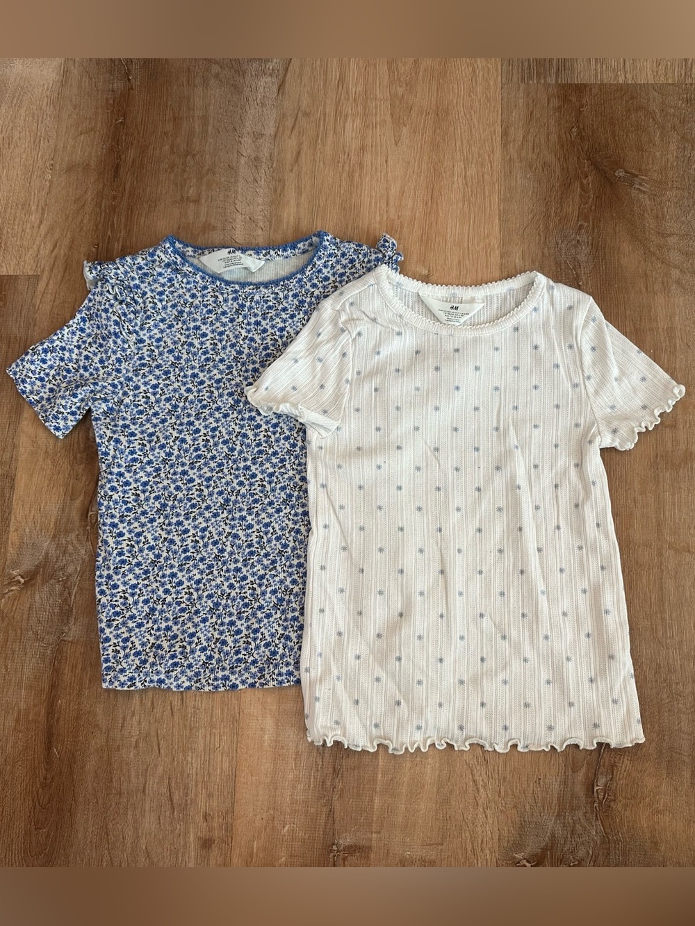 H&M Girls Blue Floral & White Dot Short Sleeve Tee Set